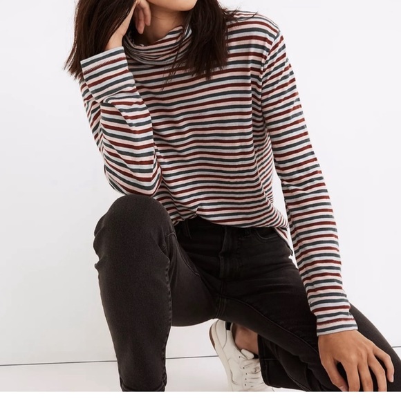 Madewell Whisper Cotton Turtleneck in Herrick Stripe - Picture 1 of 4